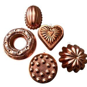 Copper Kitchen Mold Set Wall Hanging Decor Bakeware Farmhouse Charm Lot of 5